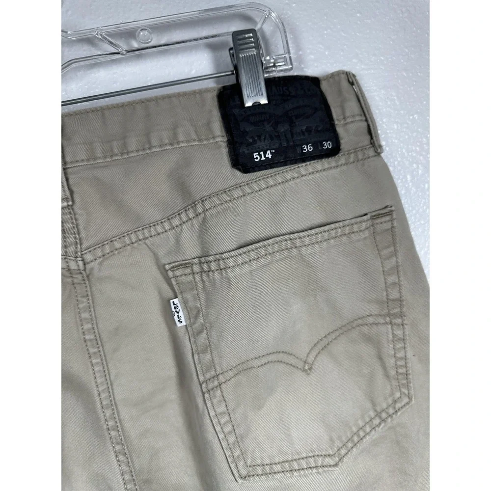 Levis 514 Jeans Mens 36x30 Khaki Tan Twill Straight Leg Low Rise Zip Fly‎ Casual